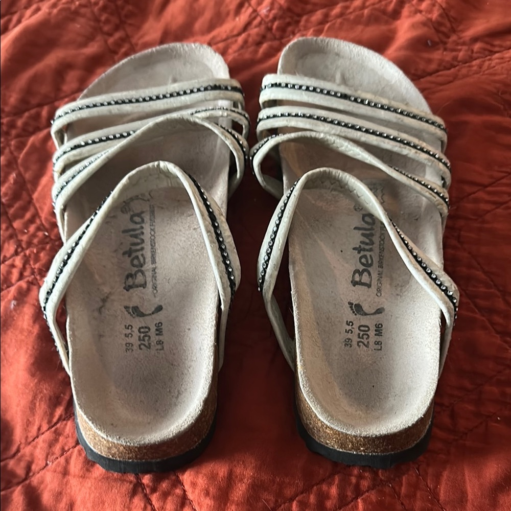 Betula White Strappy Sandals with rhinestone accents